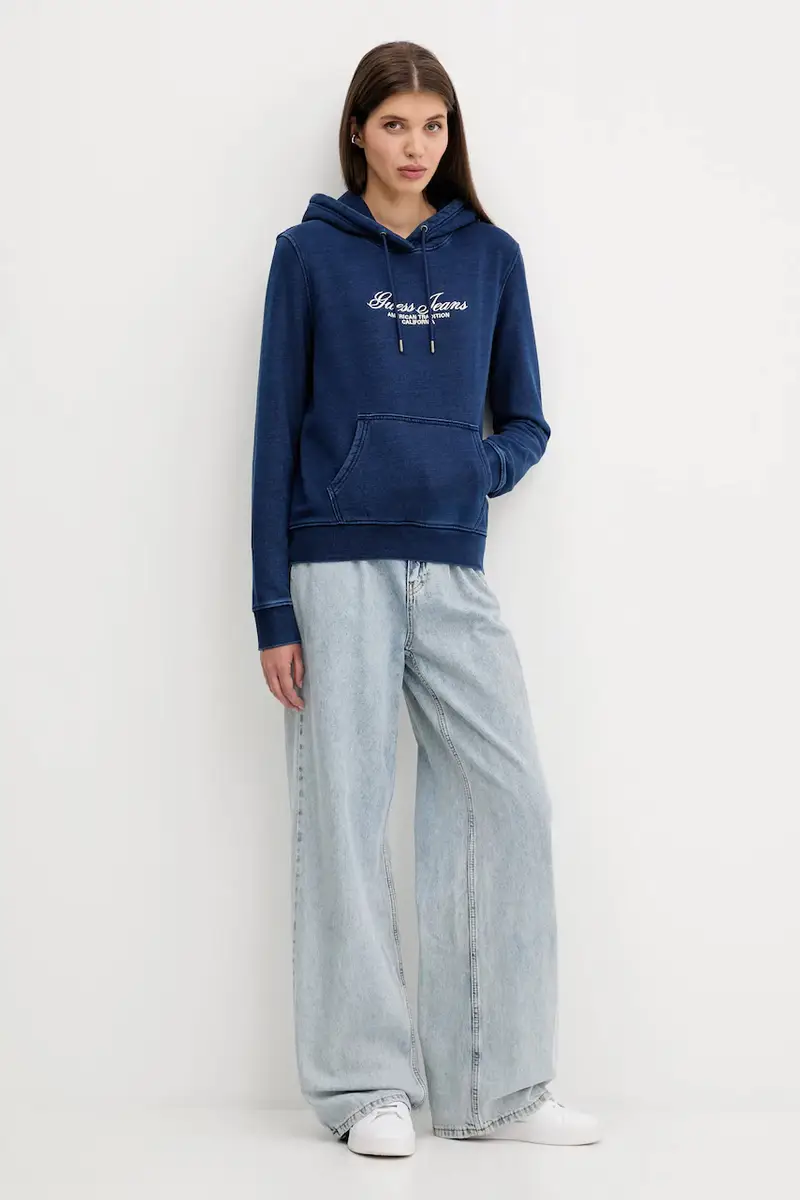 felpa in cotone donna colore blu navy con cappuccio con applicazione W5YQ11 KCXQ1 miniatura 2