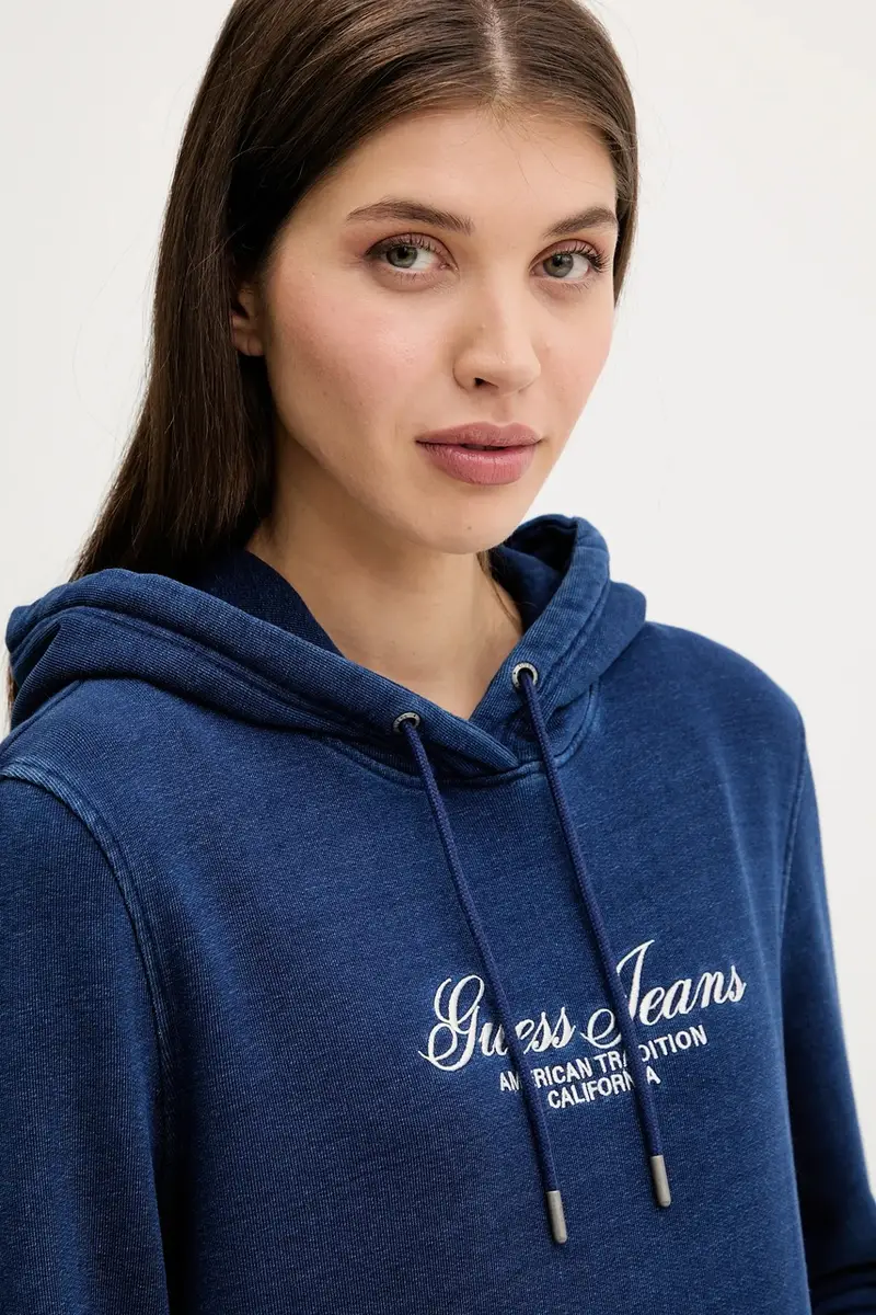 felpa in cotone donna colore blu navy con cappuccio con applicazione W5YQ11 KCXQ1 miniatura 4