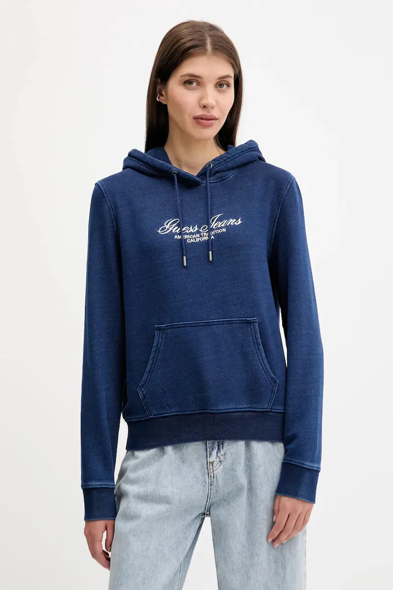 felpa in cotone donna colore blu navy con cappuccio con applicazione W5YQ11 KCXQ1