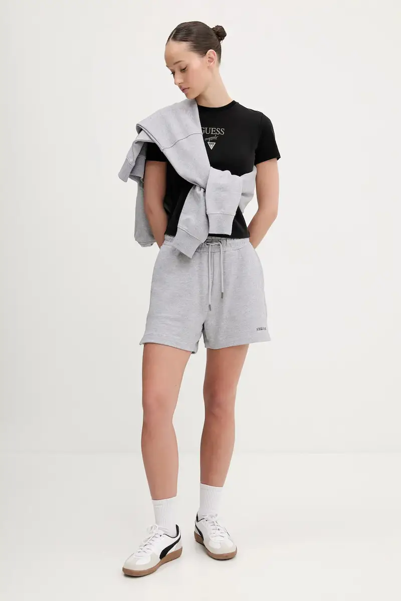 felpa in cotone donna colore grigio con cappuccio con applicazione W5RQ27 K68I4 miniatura 2