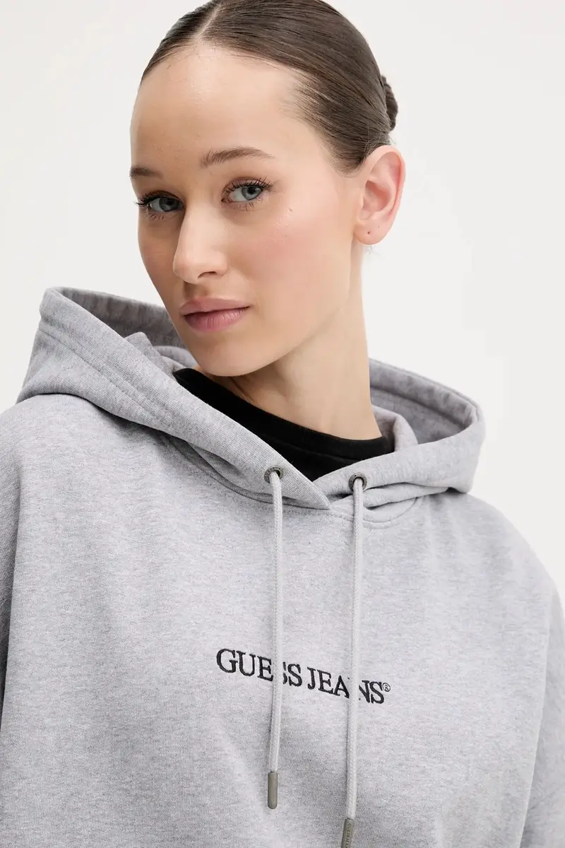 felpa in cotone donna colore grigio con cappuccio con applicazione W5RQ27 K68I4 miniatura 4