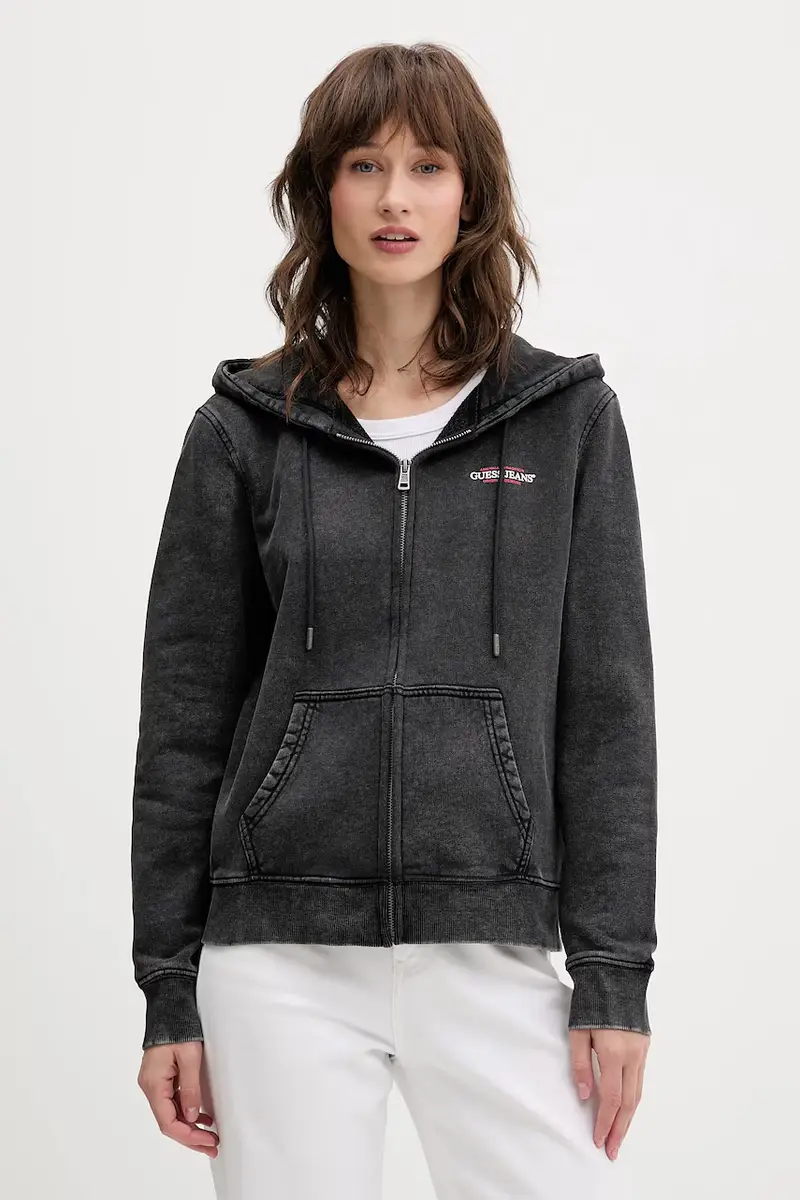 felpa in cotone donna colore grigio con cappuccio W5BQ14 KCPR1