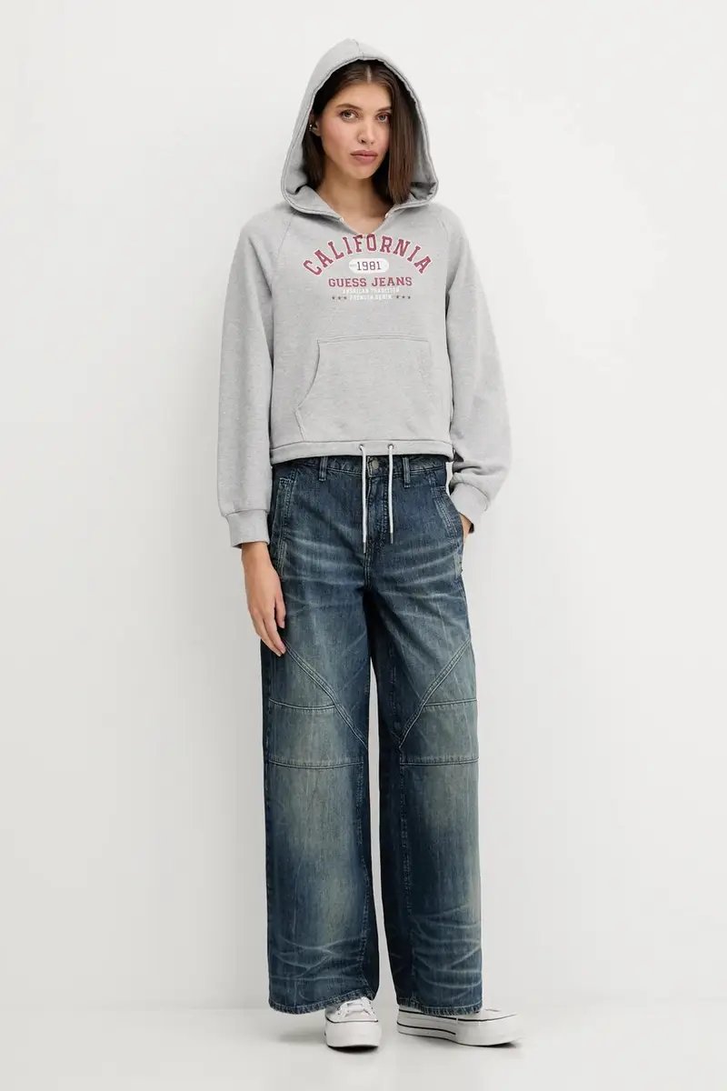 felpa in cotone donna colore grigio con cappuccio W5YQ14 KCPR1 miniatura 2