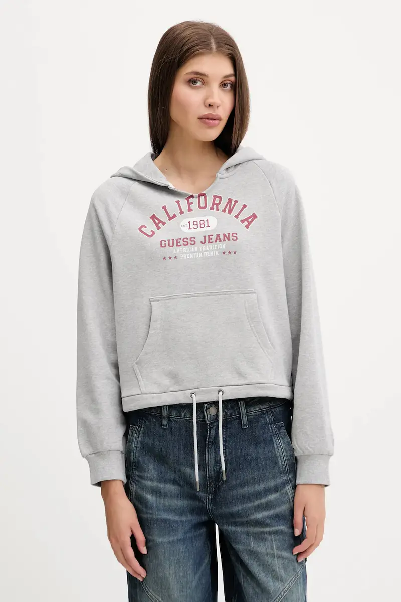 felpa in cotone donna colore grigio con cappuccio W5YQ14 KCPR1