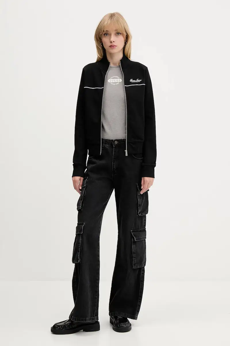 felpa in cotone donna colore nero con applicazione W5YQ17 K68I4 miniatura 2