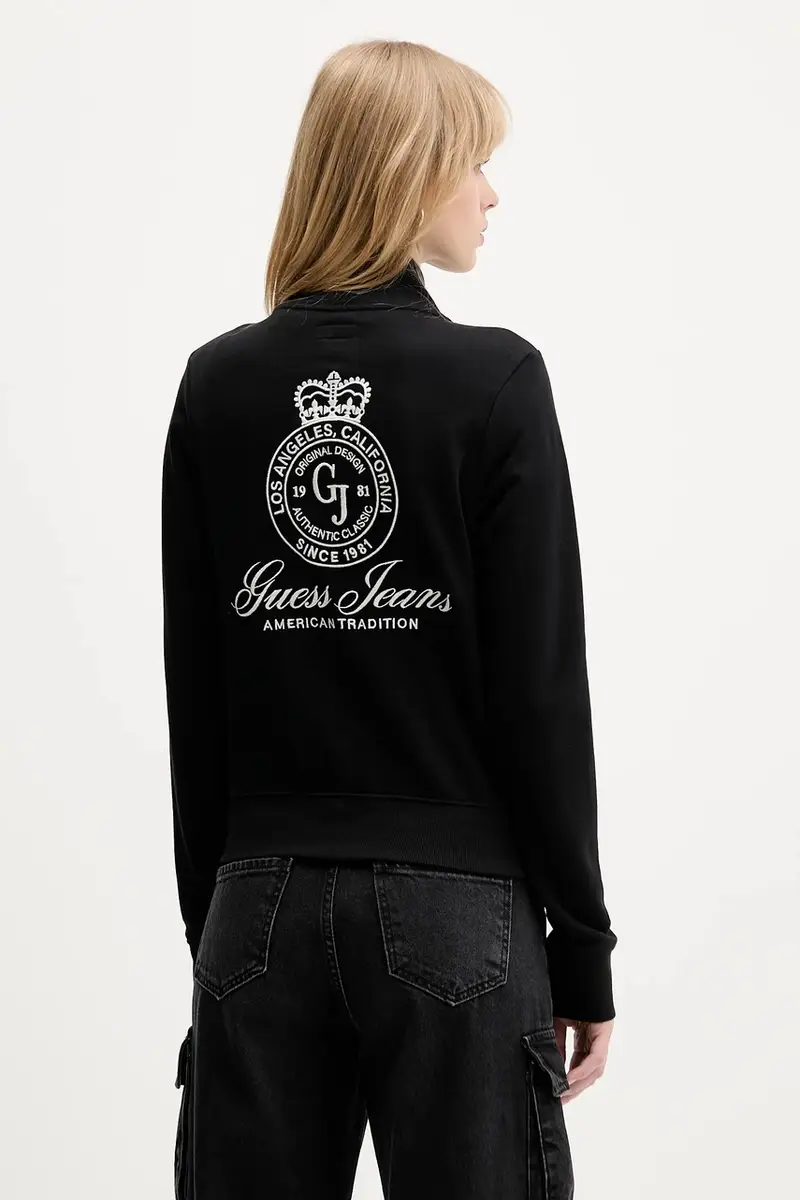 felpa in cotone donna colore nero con applicazione W5YQ17 K68I4 miniatura 3