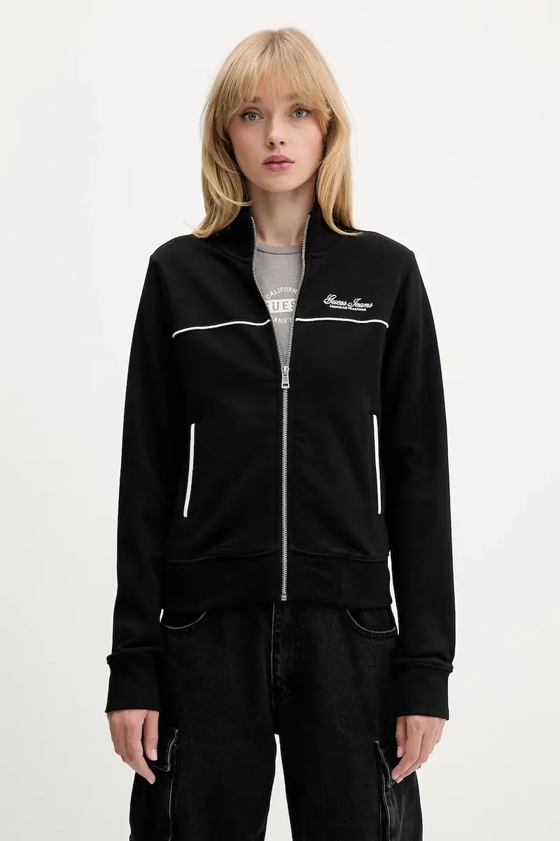 felpa in cotone donna colore nero con applicazione W5YQ17 K68I4