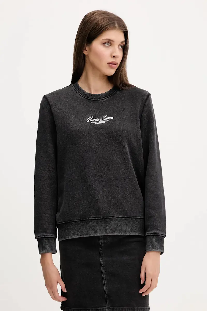 felpa in cotone donna colore nero con applicazione W5YQ28 KCPR1