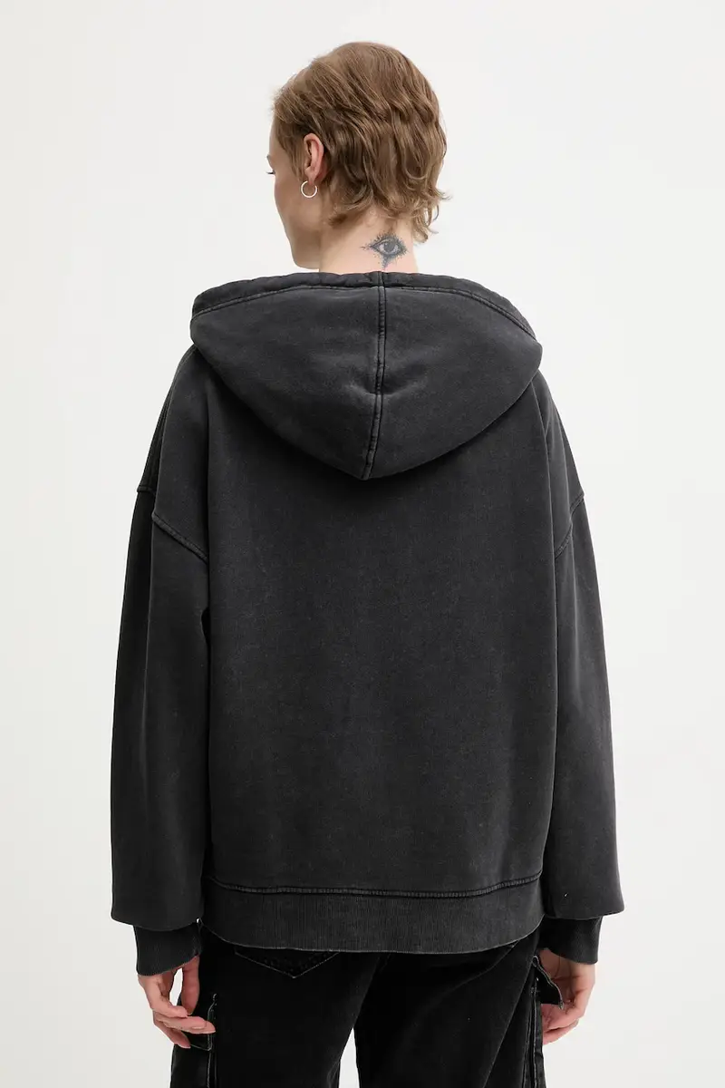 felpa in cotone donna colore nero con cappuccio con applicazione W5BQ15 KCPR1 miniatura 3