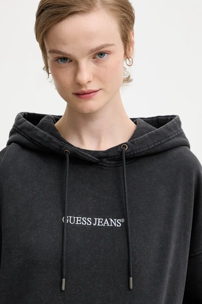 felpa in cotone donna colore nero con cappuccio con applicazione W5BQ15 KCPR1 miniatura 4