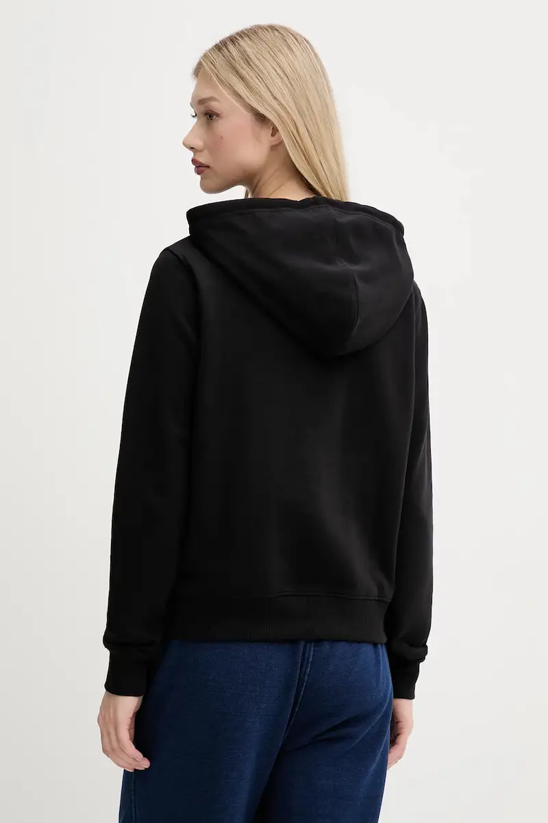 felpa in cotone donna colore nero con cappuccio con applicazione W5YQ13 K68I4 miniatura 3