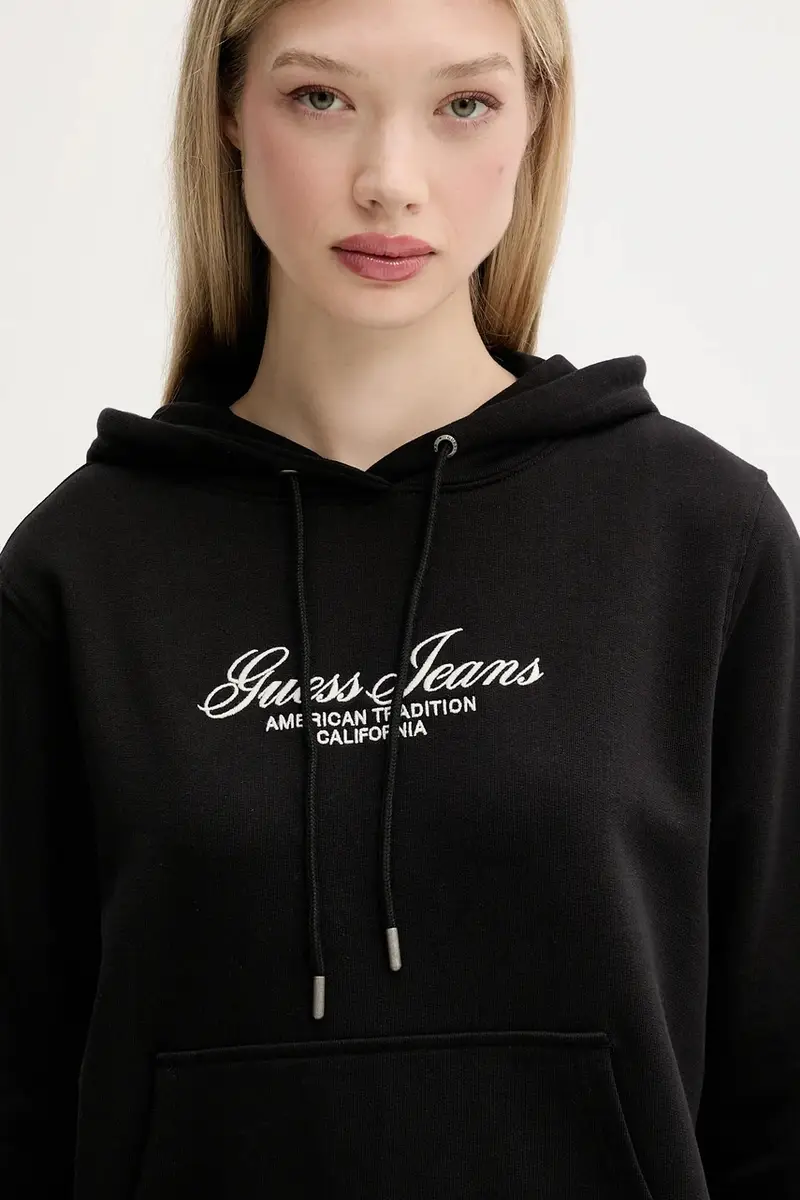 felpa in cotone donna colore nero con cappuccio con applicazione W5YQ13 K68I4 miniatura 4