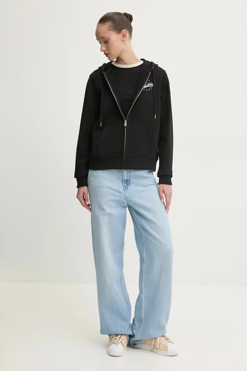 felpa in cotone donna colore nero con cappuccio W5RQ21 K68I4 miniatura 2