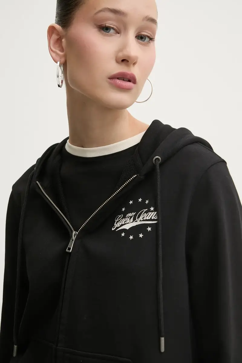 felpa in cotone donna colore nero con cappuccio W5RQ21 K68I4 miniatura 4