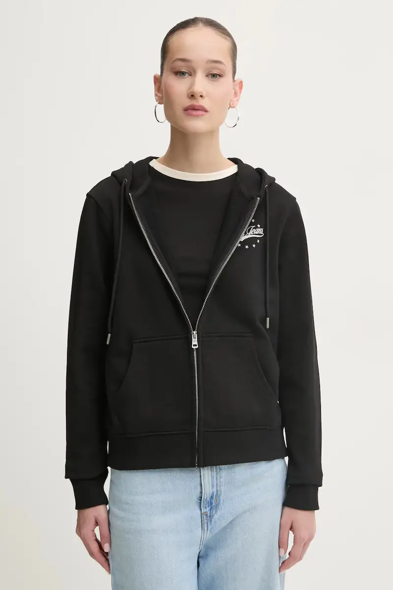 felpa in cotone donna colore nero con cappuccio W5RQ21 K68I4