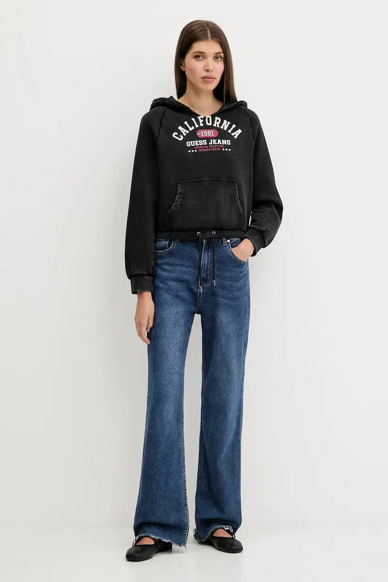 felpa in cotone donna colore nero con cappuccio W5YQ14 KCPR1 miniatura 2