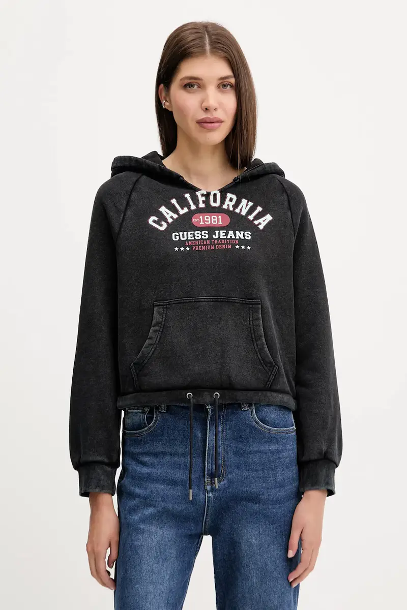 felpa in cotone donna colore nero con cappuccio W5YQ14 KCPR1