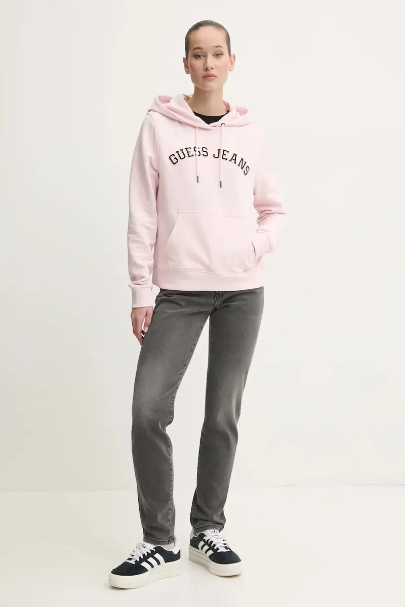 felpa in cotone donna colore rosa con cappuccio con applicazione W5RQ17 K68I4 miniatura 2