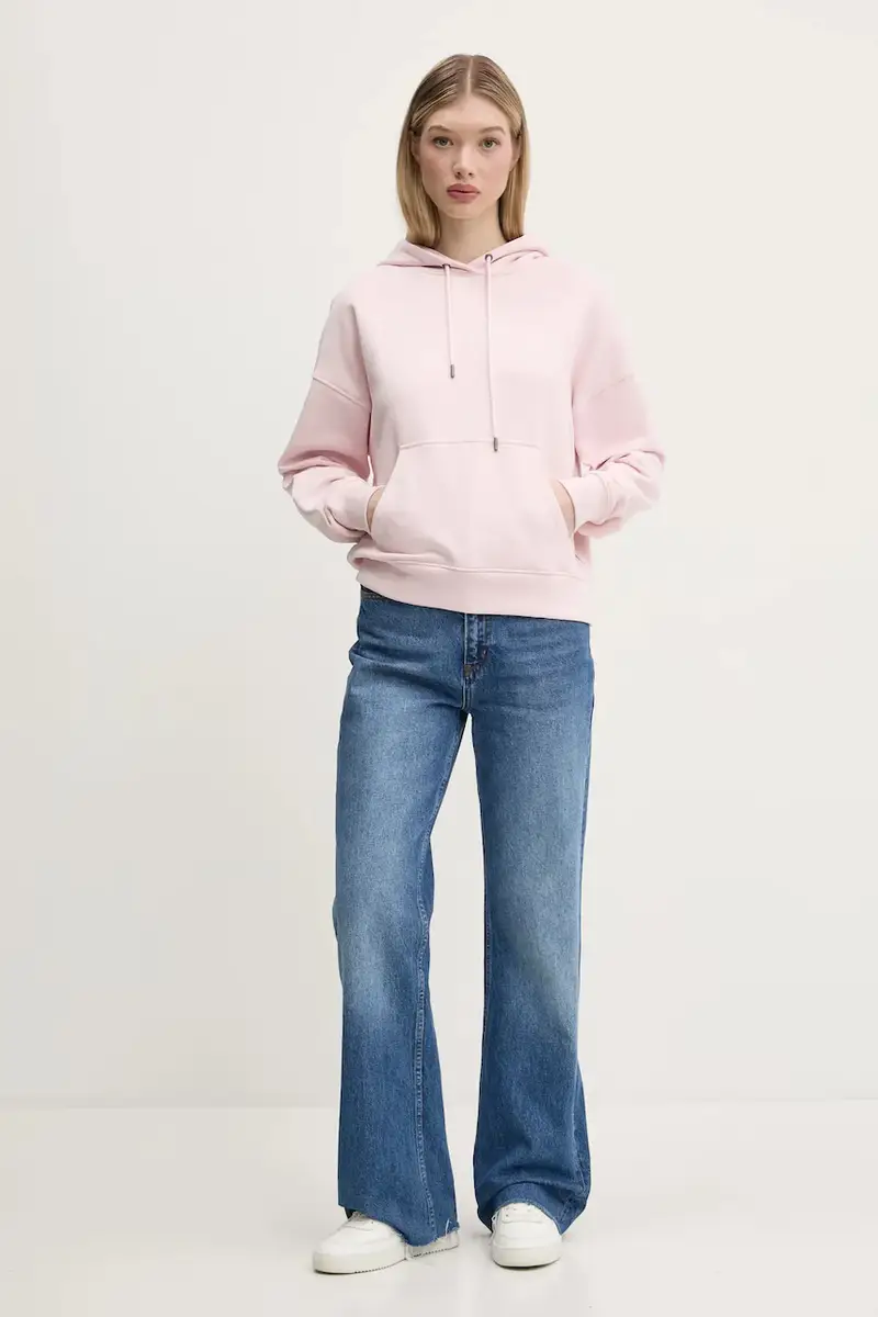 felpa in cotone donna colore rosa con cappuccio con applicazione W5RQ27 K68I4 miniatura 2