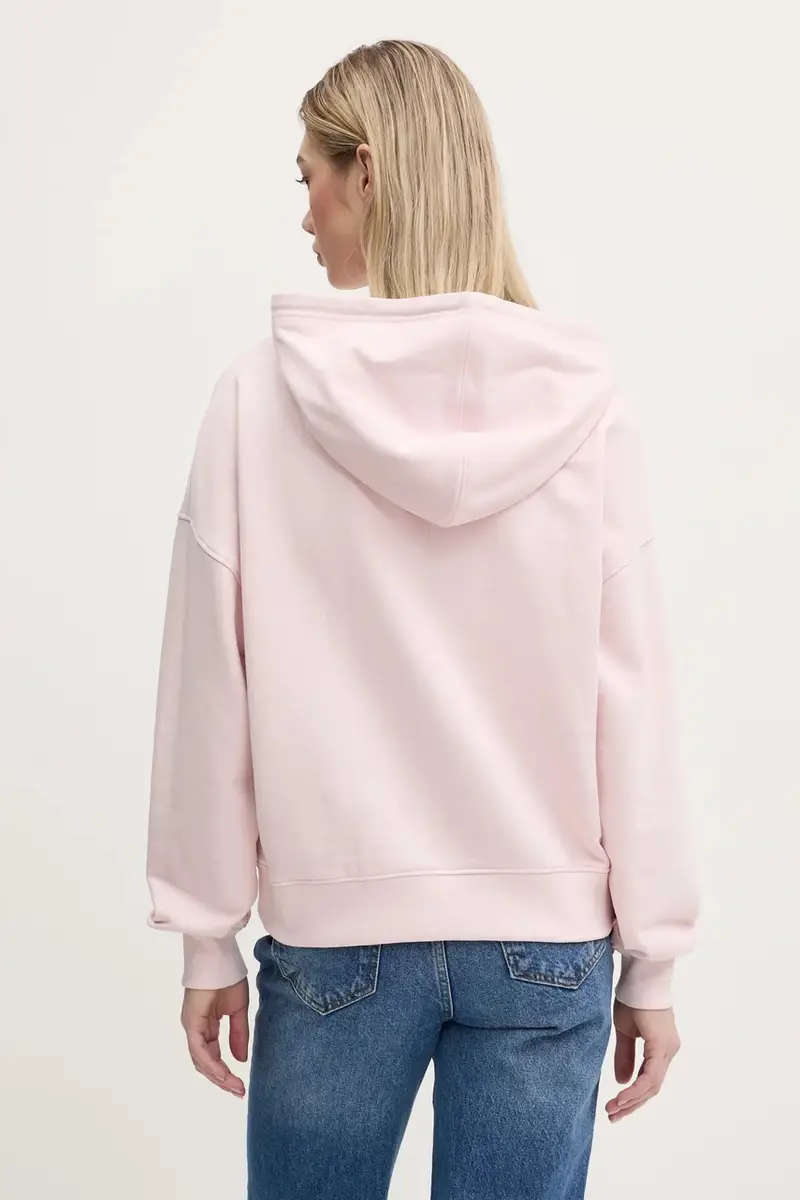 felpa in cotone donna colore rosa con cappuccio con applicazione W5RQ27 K68I4 miniatura 3