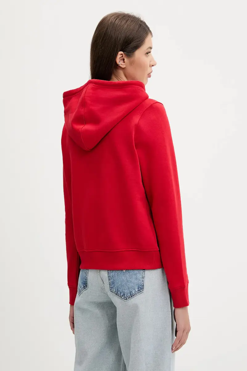 felpa in cotone donna colore rosso con cappuccio con applicazione W5YQ13 K68I4 miniatura 3