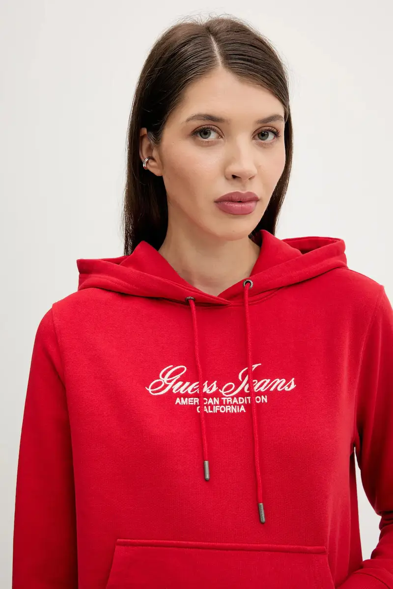 felpa in cotone donna colore rosso con cappuccio con applicazione W5YQ13 K68I4 miniatura 4