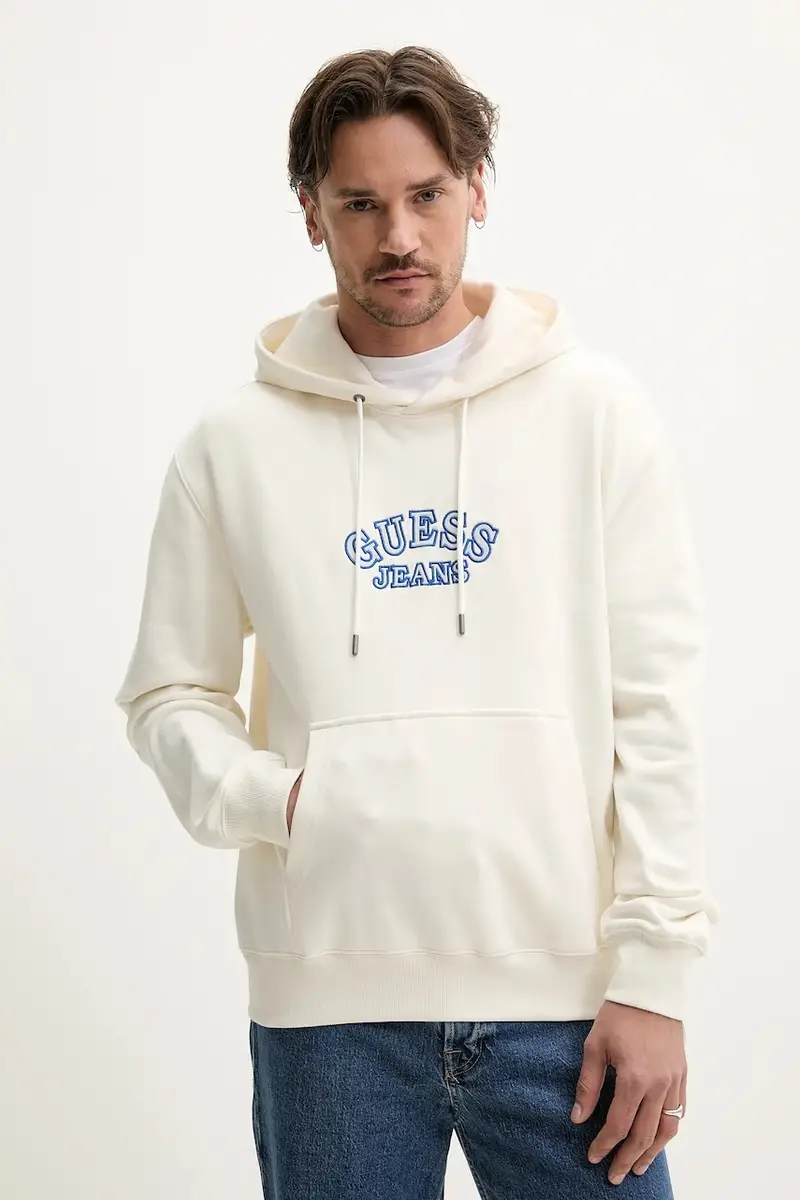 felpa in cotone uomo colore beige con cappuccio con applicazione M5GQ40 KCTY1