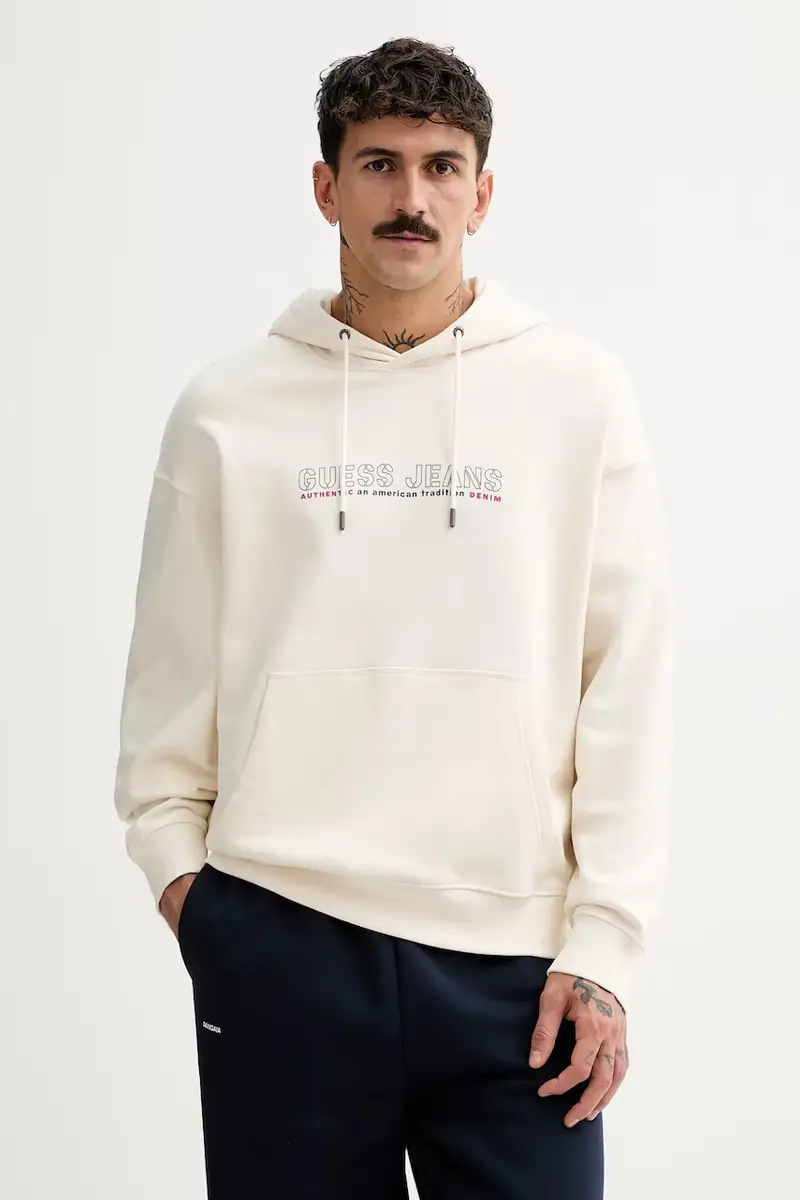 felpa in cotone uomo colore beige con cappuccio M5BQ30 KCPR1