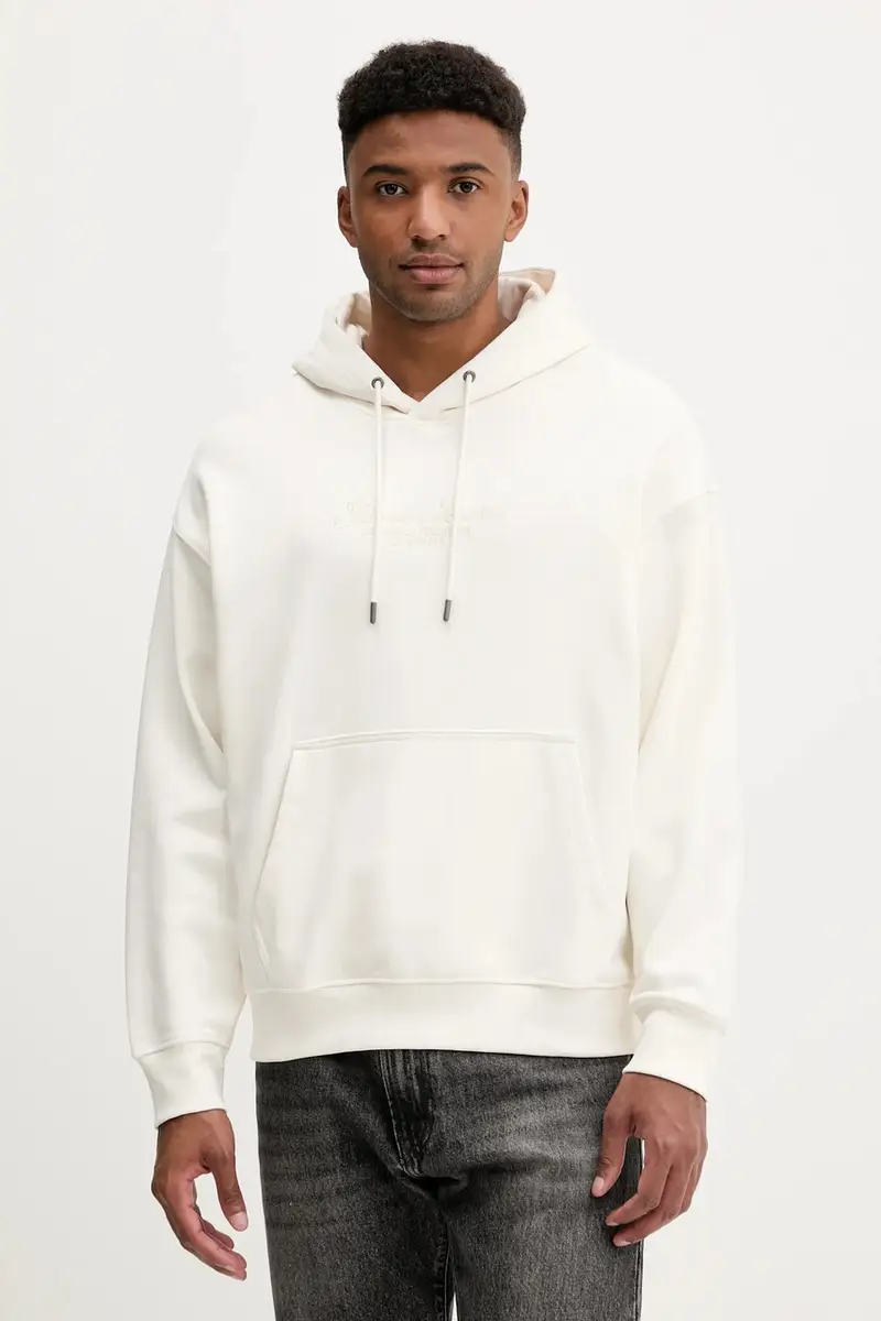 felpa in cotone uomo colore beige con cappuccio M5YQ16 KCPR1