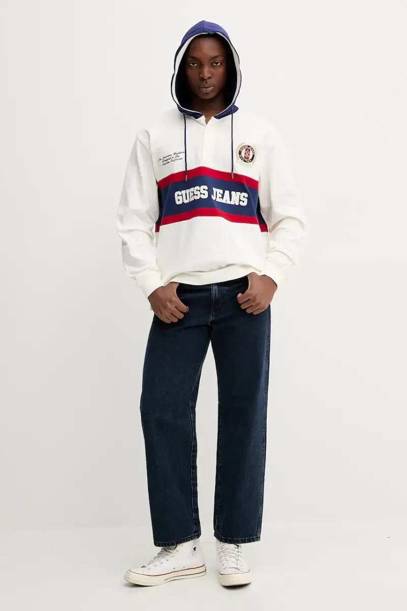 felpa in cotone uomo colore bianco con cappuccio con applicazione M5YP08 KCYM1 miniatura 2