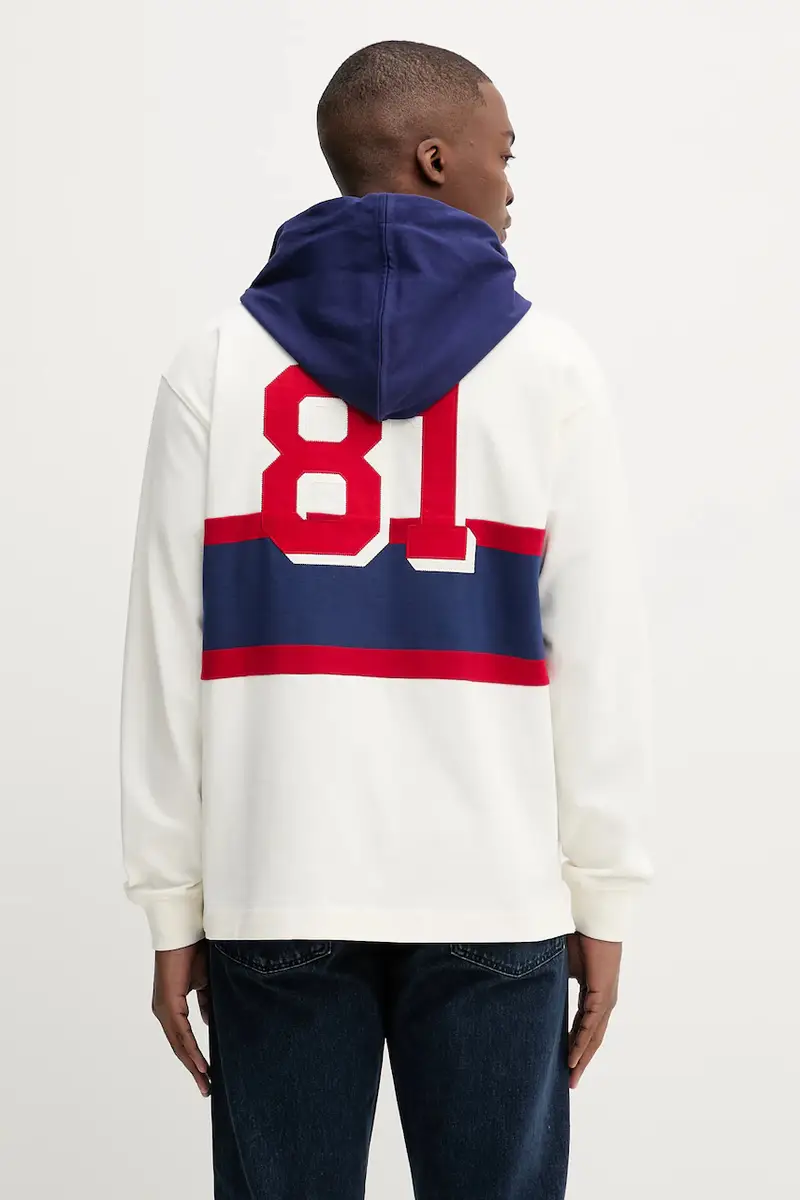 felpa in cotone uomo colore bianco con cappuccio con applicazione M5YP08 KCYM1 miniatura 3