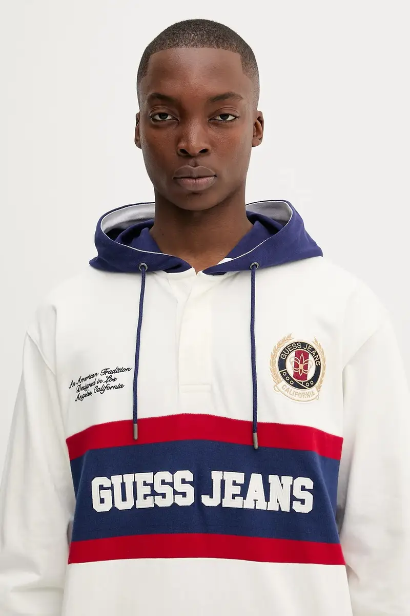 felpa in cotone uomo colore bianco con cappuccio con applicazione M5YP08 KCYM1 miniatura 4