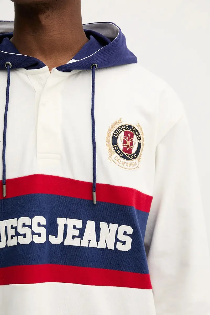 felpa in cotone uomo colore bianco con cappuccio con applicazione M5YP08 KCYM1 miniatura 5