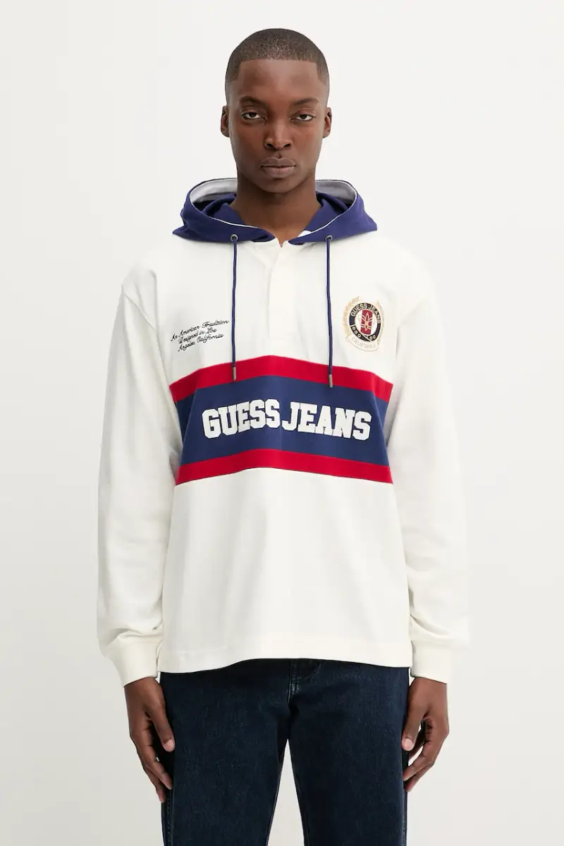 felpa in cotone uomo colore bianco con cappuccio con applicazione M5YP08 KCYM1