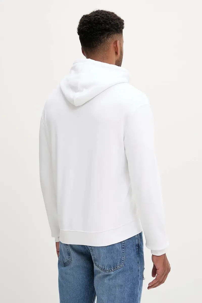 felpa in cotone uomo colore bianco con cappuccio con applicazione M5YQ02 KCPR1 miniatura 3