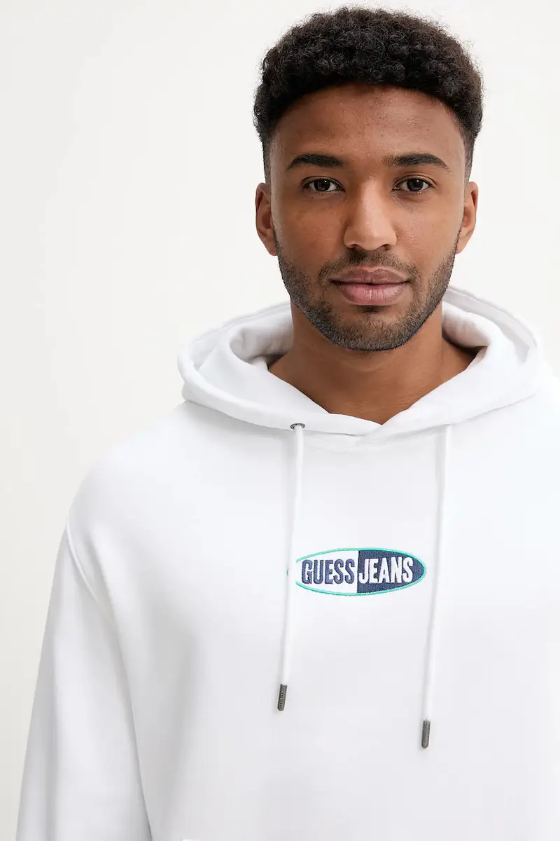 felpa in cotone uomo colore bianco con cappuccio con applicazione M5YQ02 KCPR1 miniatura 4