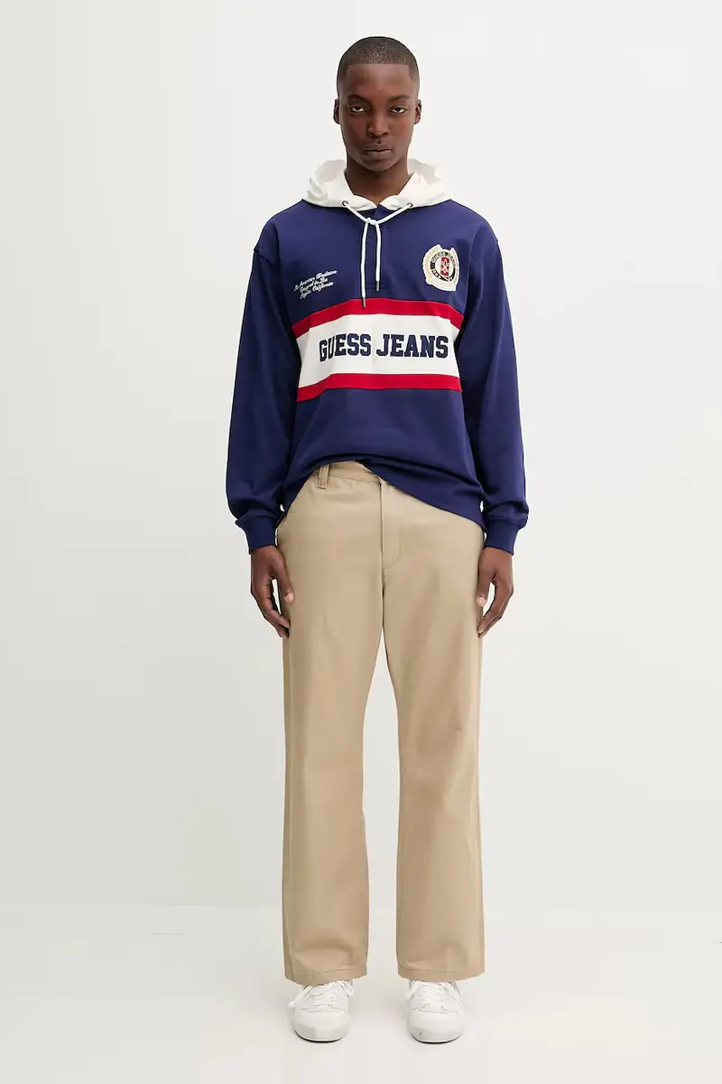 felpa in cotone uomo colore blu con cappuccio con applicazione M5YP08 KCYM1 miniatura 2