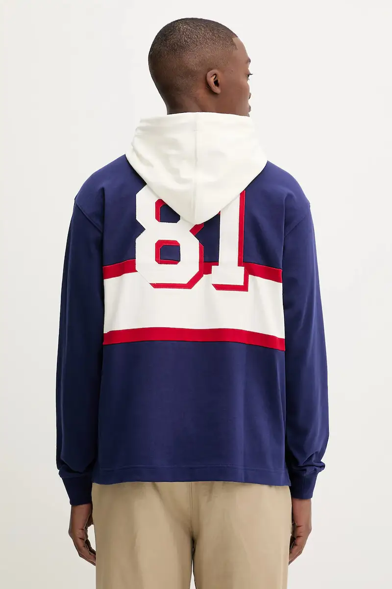 felpa in cotone uomo colore blu con cappuccio con applicazione M5YP08 KCYM1 miniatura 3