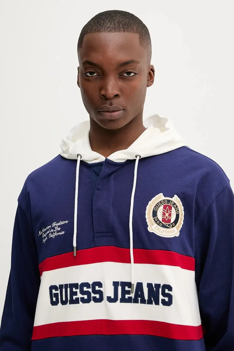 felpa in cotone uomo colore blu con cappuccio con applicazione M5YP08 KCYM1 miniatura 4