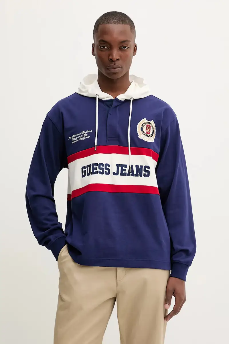 felpa in cotone uomo colore blu con cappuccio con applicazione M5YP08 KCYM1