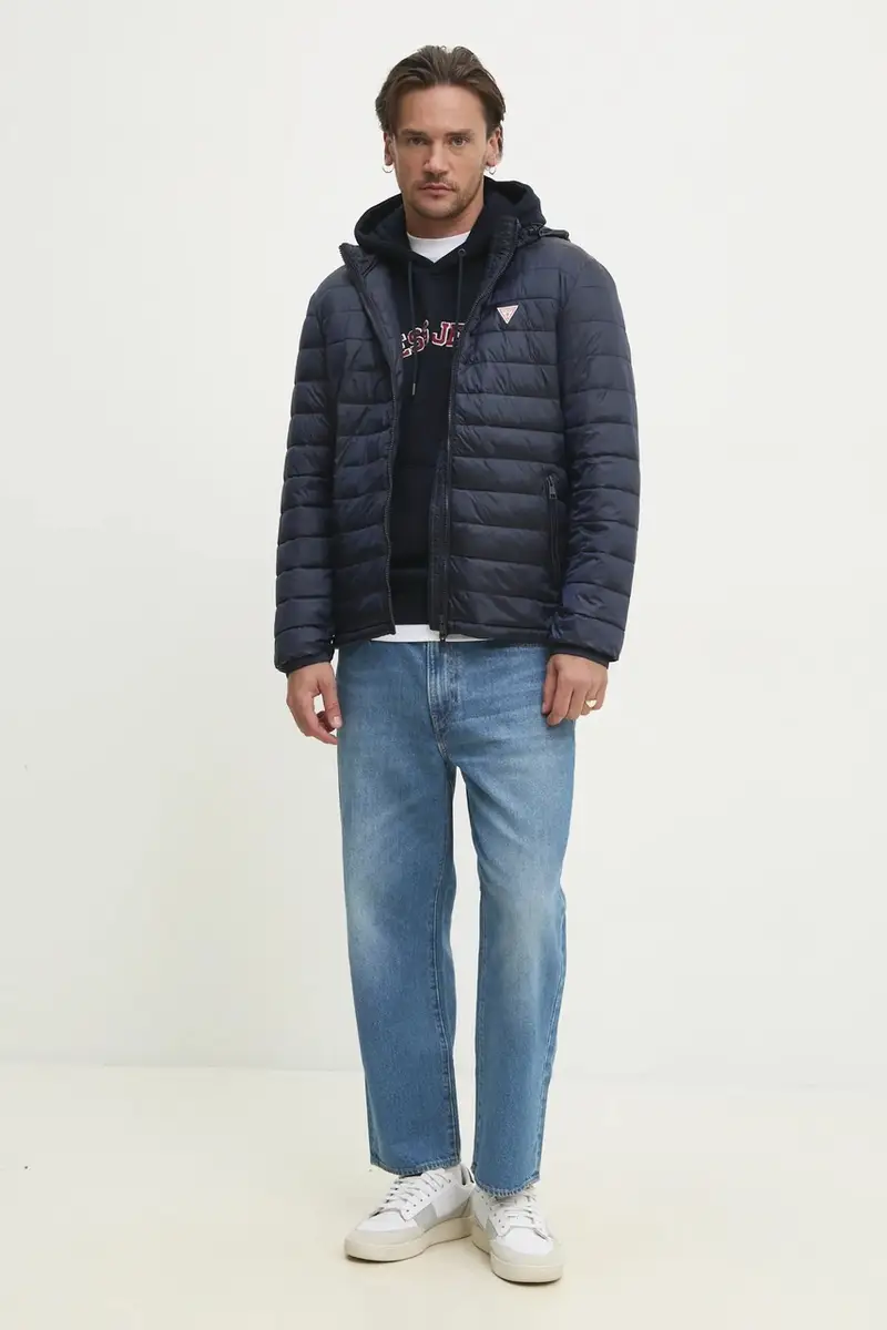 felpa in cotone uomo colore blu navy con cappuccio con applicazione M5RQ44 KCPR1 miniatura 2