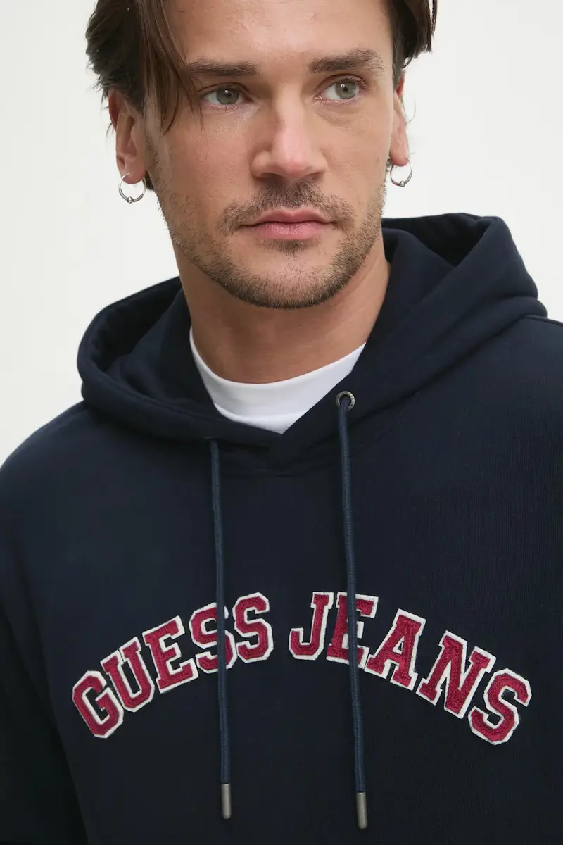 felpa in cotone uomo colore blu navy con cappuccio con applicazione M5RQ44 KCPR1 miniatura 4