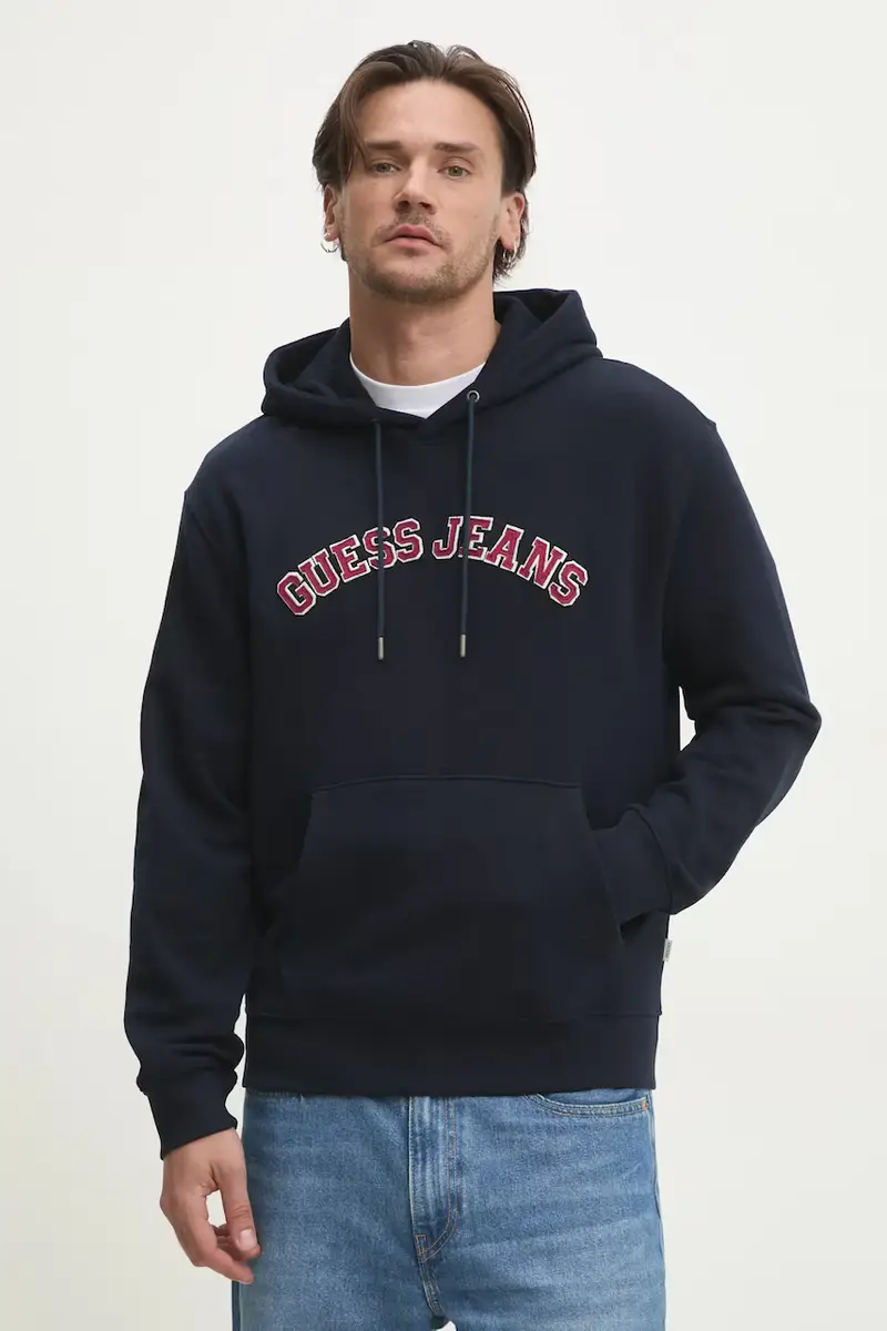 felpa in cotone uomo colore blu navy con cappuccio con applicazione M5RQ44 KCPR1