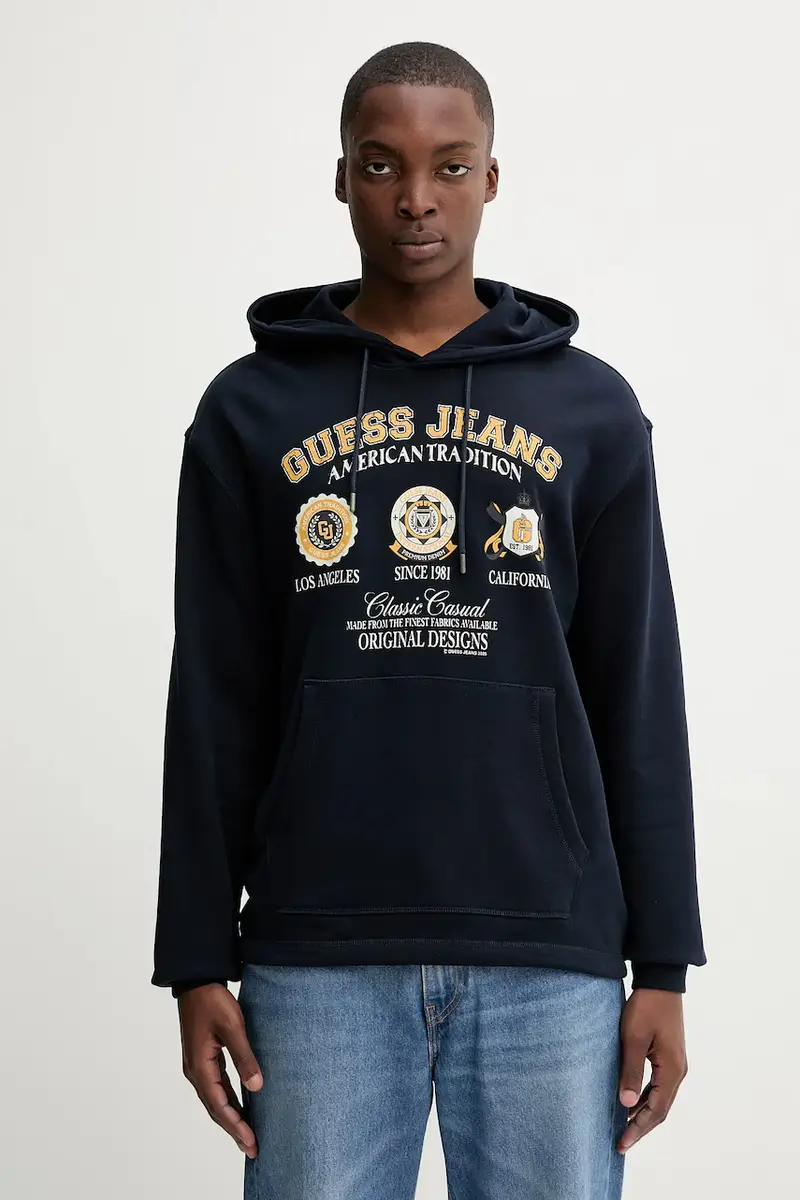 felpa in cotone uomo colore blu navy con cappuccio M5YQ18 KCPR1