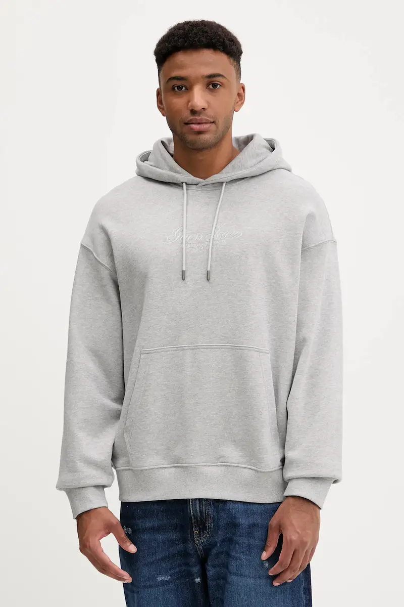 felpa in cotone uomo colore grigio con cappuccio M5YQ16 KCPR1