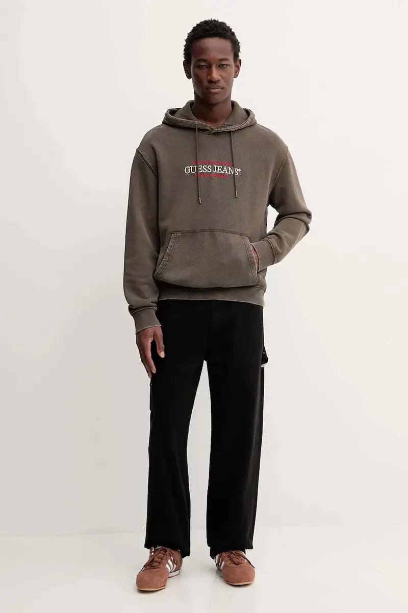 felpa in cotone uomo colore marrone con cappuccio con applicazione M5BQ33 KCPR1 miniatura 2