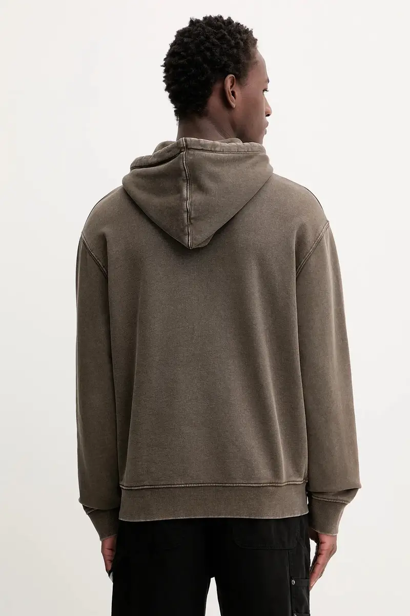 felpa in cotone uomo colore marrone con cappuccio con applicazione M5BQ33 KCPR1 miniatura 3