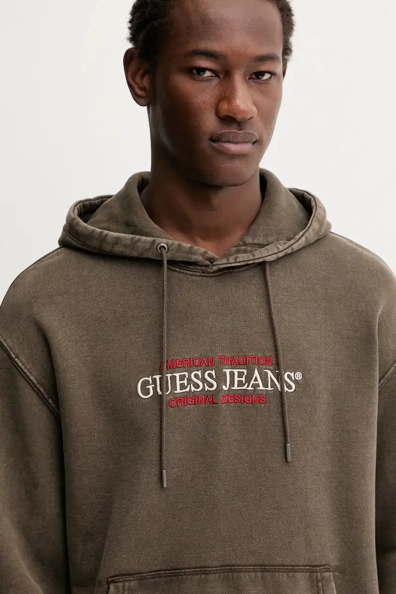 felpa in cotone uomo colore marrone con cappuccio con applicazione M5BQ33 KCPR1 miniatura 4