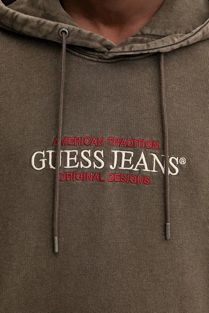 felpa in cotone uomo colore marrone con cappuccio con applicazione M5BQ33 KCPR1 miniatura 5