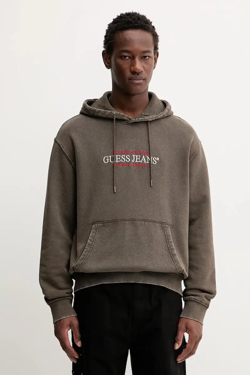 felpa in cotone uomo colore marrone con cappuccio con applicazione M5BQ33 KCPR1